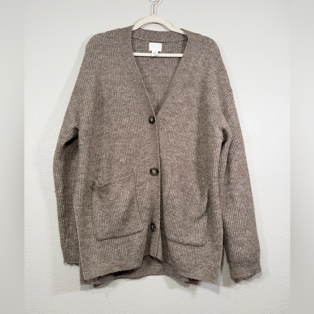 H&M Cardigan Oversized Button Down Knit Warm Sweater Brown Tan Pocket Women S